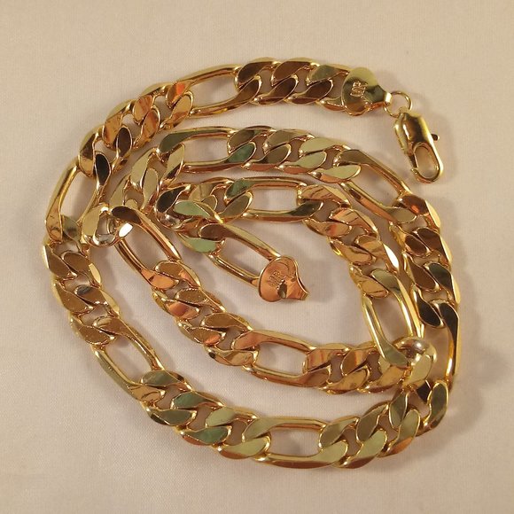 Men's 18K Yellow Gold Filled Figaro Chain Necklace 19.5" 10mm Gift Stamped MR - Picture 2 of 4